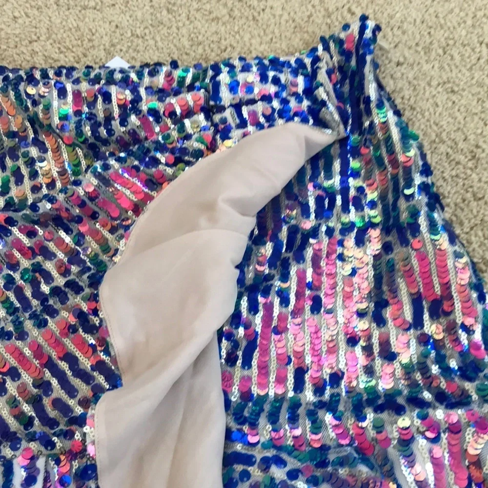 NWT! Zara medium blue  multi sequined mini skirt.